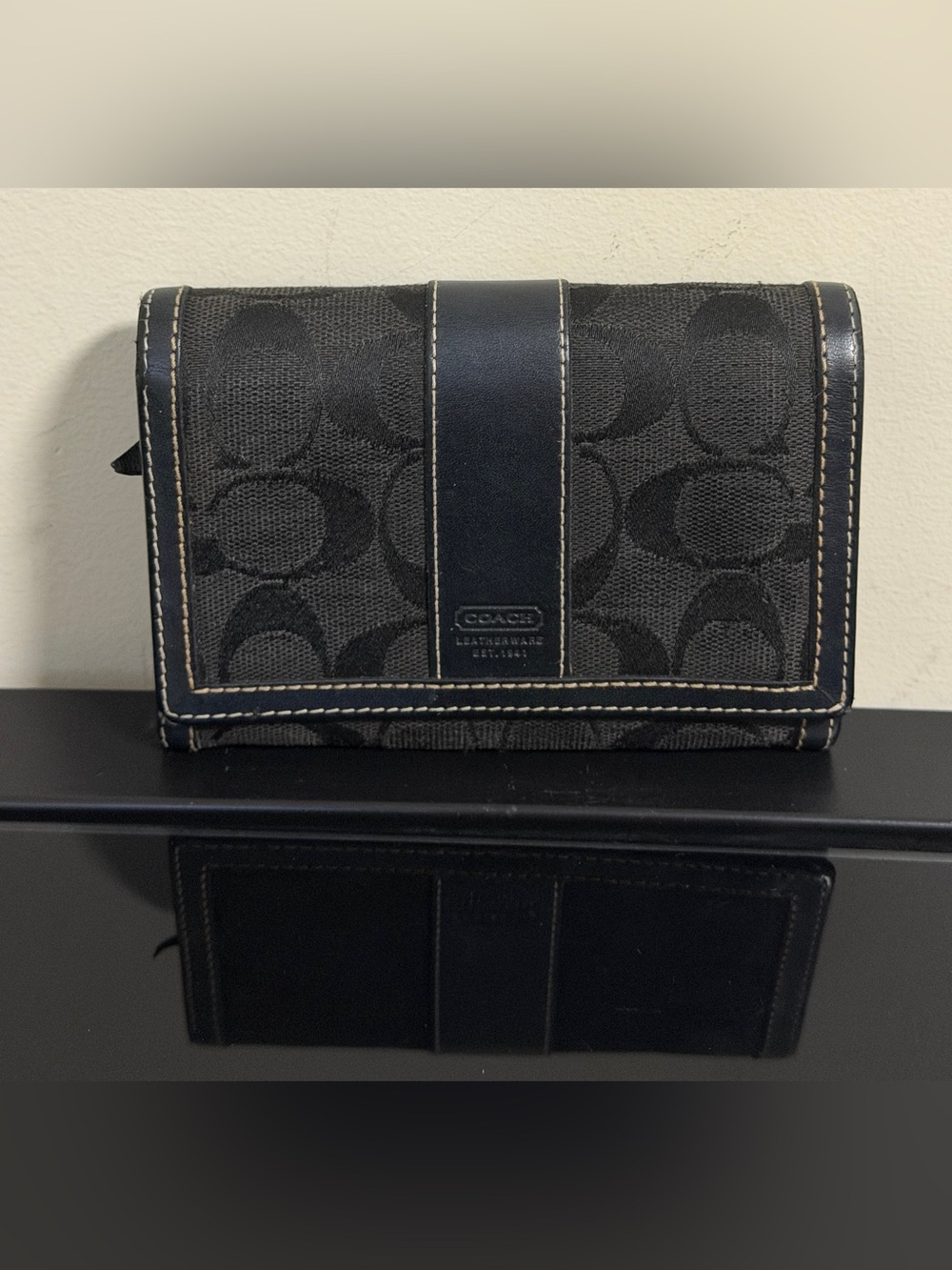 Coach Black Signature Jacquard Canvas Short Wallet